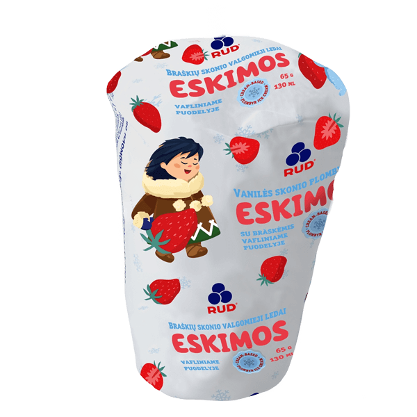 Eskimo - Plombyr Ice Cream with Pieces of Strawberries and Strawberry Jam in Wafer Cup 130ml