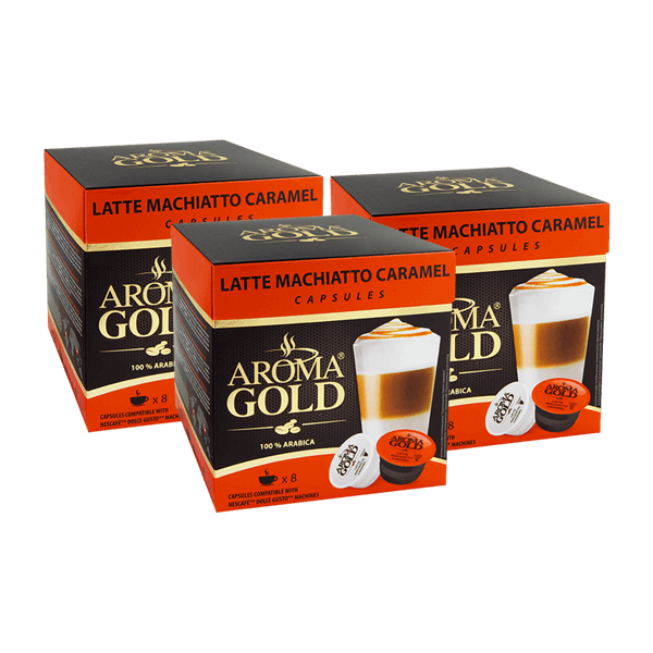 Aroma Gold - Coffee Capsules Latte Caramell DG 8+8 Pods 193.6g