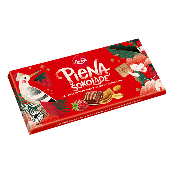 Laima - Christmas Milk Chocolate with Peanut Cream and Raspberry Marmalade 145g