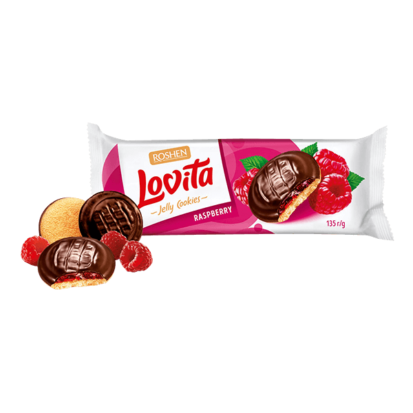 Roshen - Lovita Jelly Cookies Biscuits Raspberry Flavoured Jelly Filling 135g