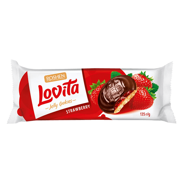 Roshen - Lovita Jelly Cookies Biscuits Strawberry Flavoured Jelly Filling 135g