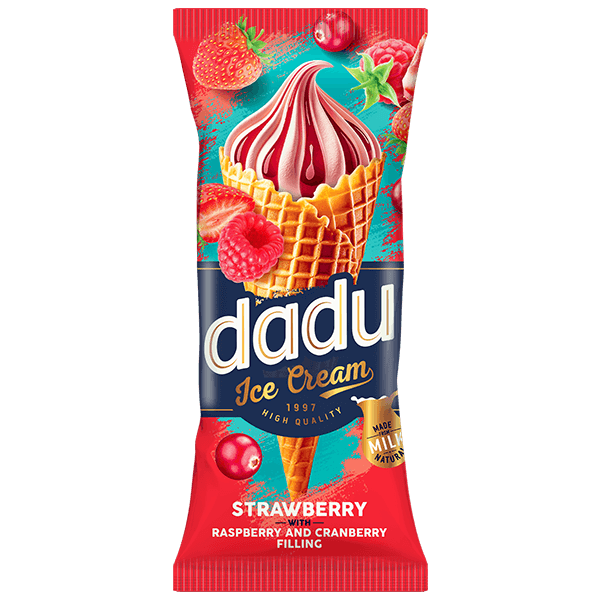 Dadu - Strawberry Ice Cream with Cranberry Raspberry Topping in Cone 150ml