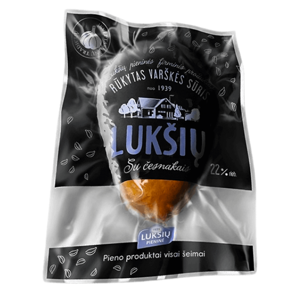 Luksiu Pienine - Luksiu Smoked Curd Cheese with Garlic 230g